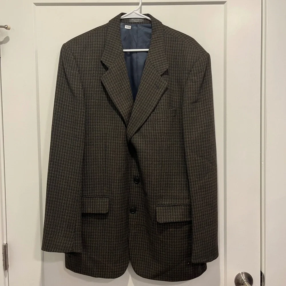 Britches of Georgetowne Mens Brown Biella Wool Micro Check Sport Coat Blazer